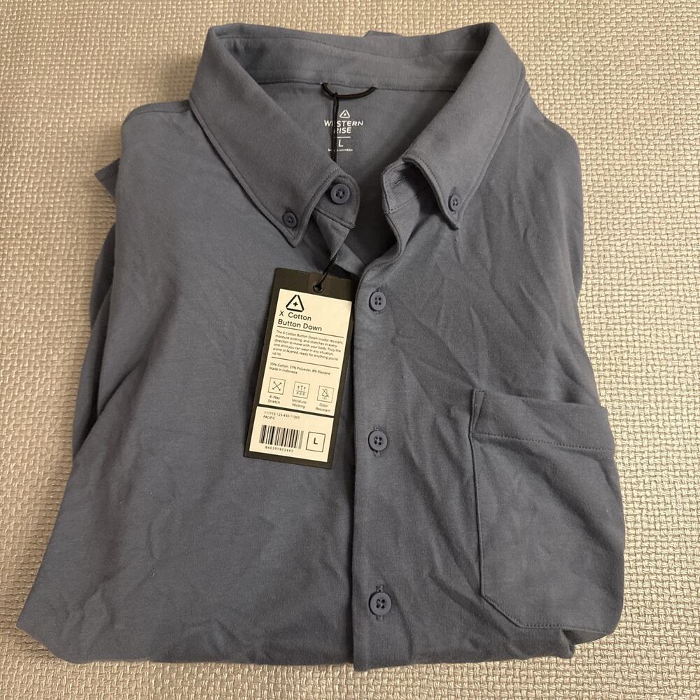 BNWT Western Rise X Cotton Button Down Shirt Men's Pacific Blue Size L Stretch